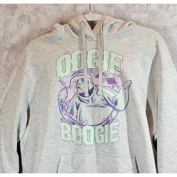 Disney Unisex Large Oogie Boogie Hoodie Sweatshirt Gray Graphic Pullover Pocket - Picture 8 of 12